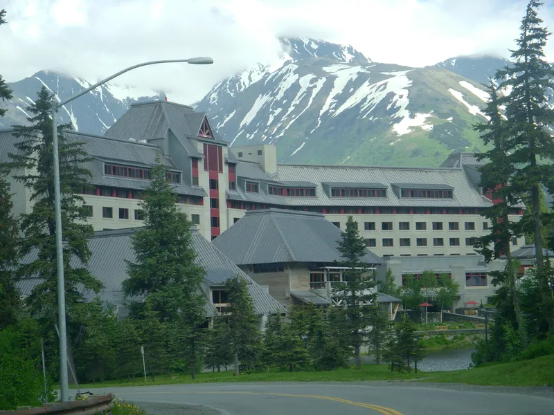 Alyeska hotel building at the base of the mountain in Girdwood.